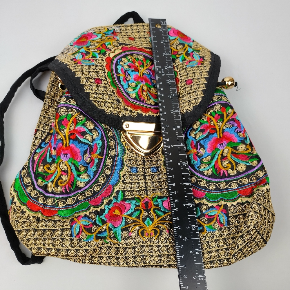 Embroidered mexican floral multicolor handmade‎ bagpack 100% mexican art new - Picture 10 of 11